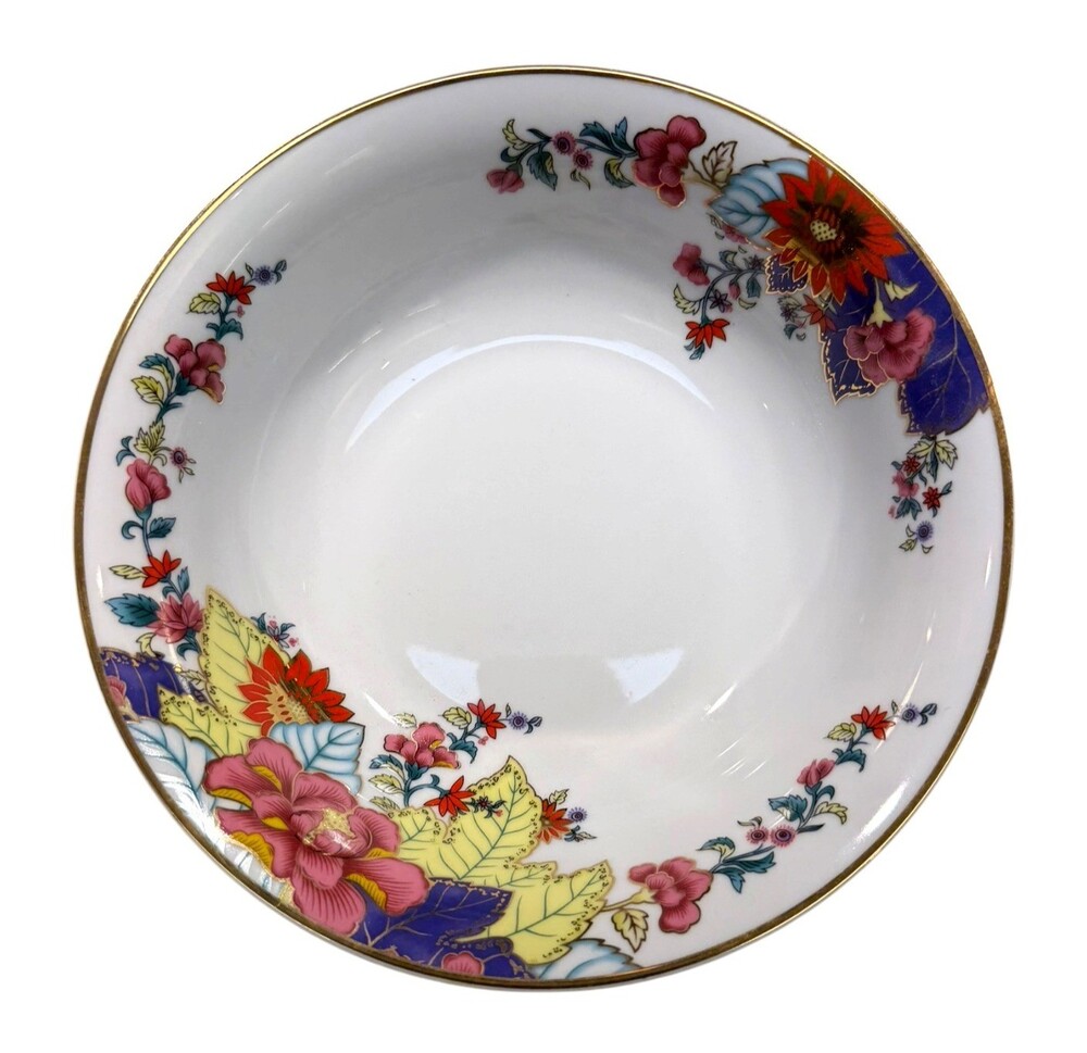 Imperial Leaf Tobacco Leaf 9" Round Vegetable Serving Bowl Floral Gold Trim